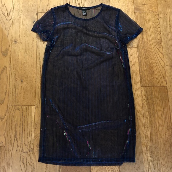 F21 Sheer Metallic T-shirt Dress - Blue/Purple - Small - Picture 5 of 6